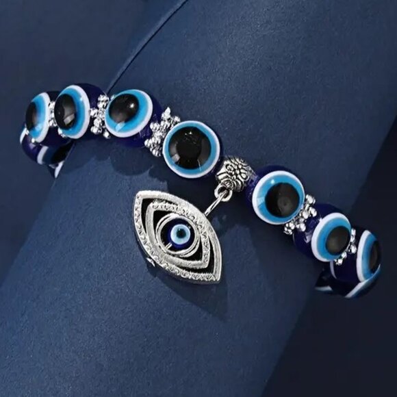 Third Eye Charm Bracelet Evil Stainless Metal Beads Stylish Protection Stretchy - Picture 3 of 4